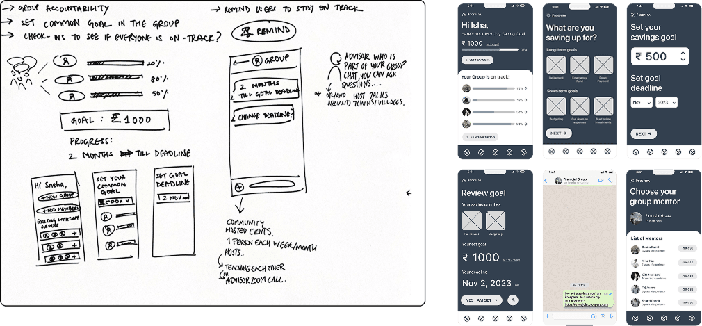 Group Accountability — sketches and savings goal mockups