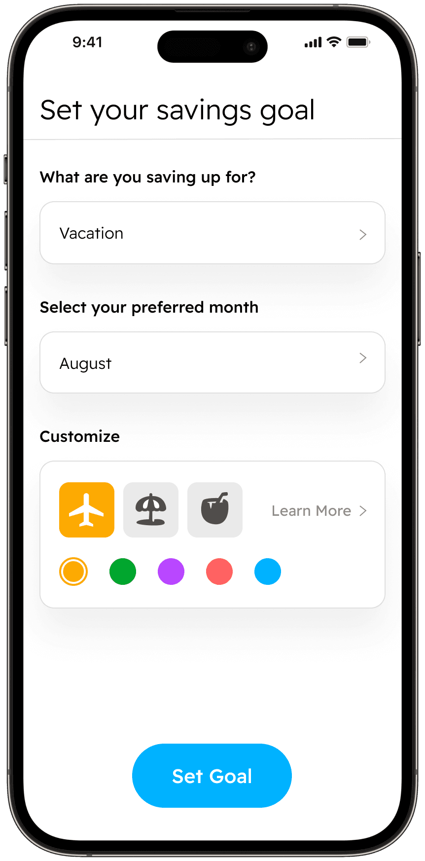 Set your goal intentions and preferences.