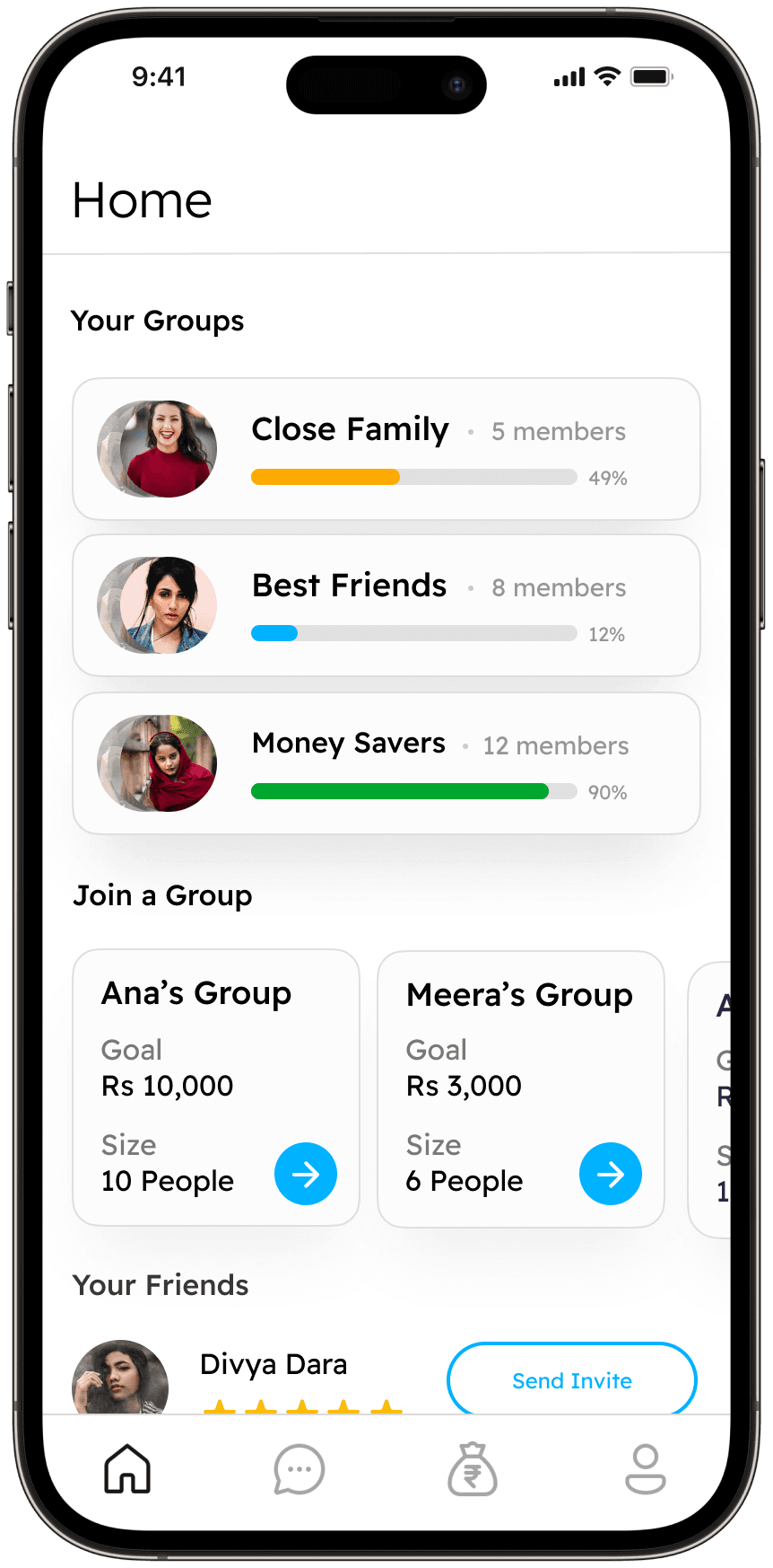 Join local groups with common saving goals.